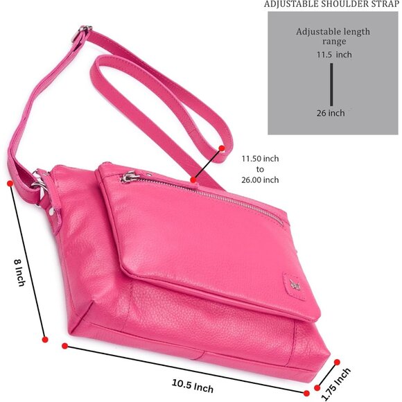 Women Hot Pink Imported Leather Polyester Crossbody Sling Shoulder Crossover Bag - Picture 3 of 6